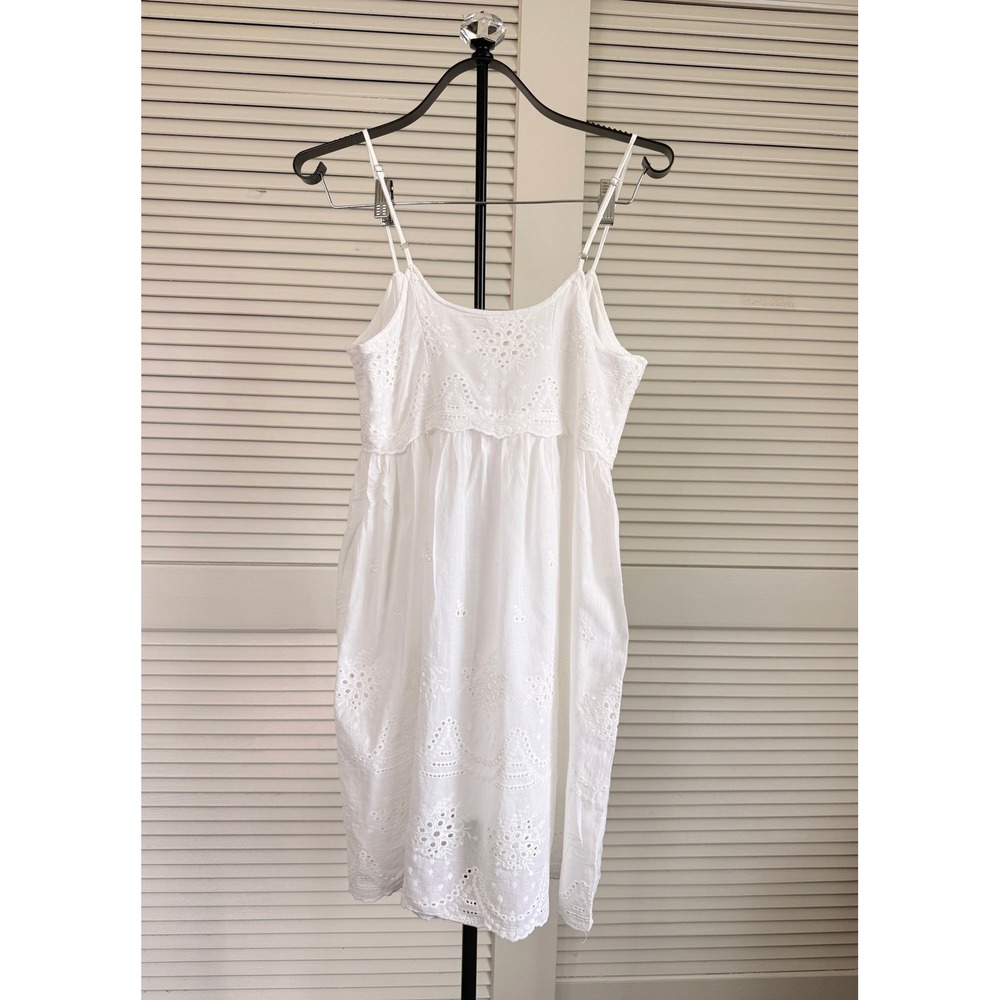 New In White Eyelet Mini Dress Cotton Embroidery Sun Dress S
